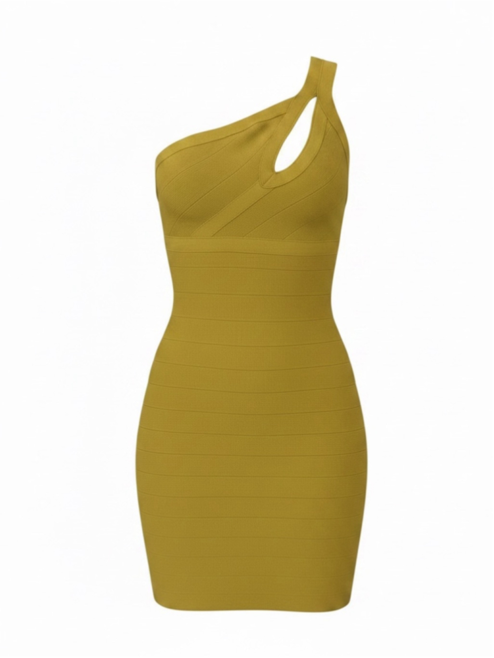 Guess One-Shoulder Mustard Yellow Cutout Bodycon Dress Size XS Clubwear
